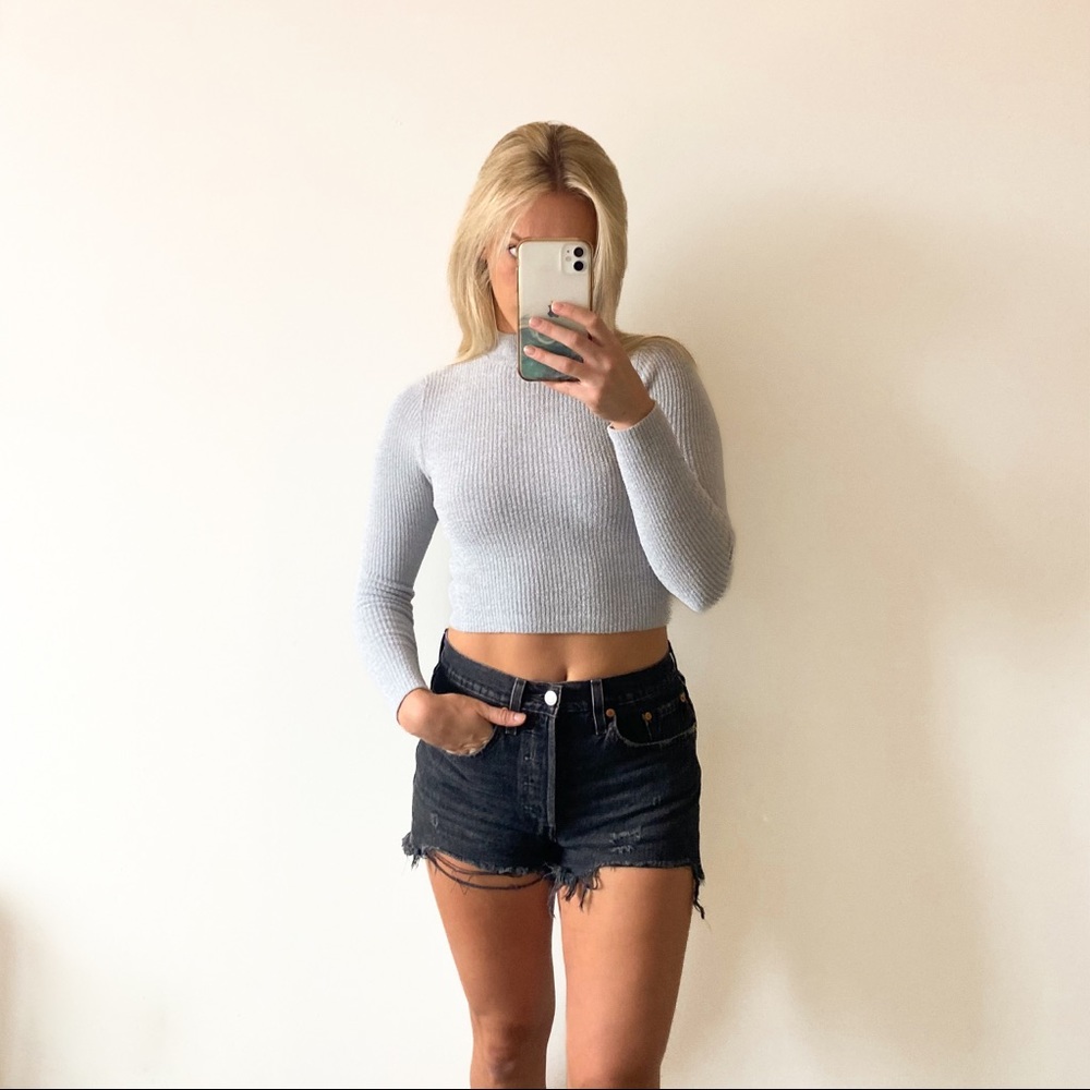gray mock neck sweater